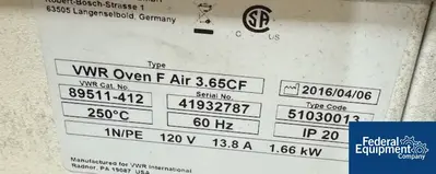 Used Unknown 3.65 Cu Ft VWR Forced Air Oven, Cat# 89511-412, 250°C Dryers Ohio US | Federal Equipment Company #1558007