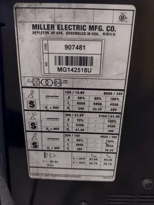 MILLER XMT450 CC CV WELDER & S74 MPA PLUS FEEDER: STOCK #23484