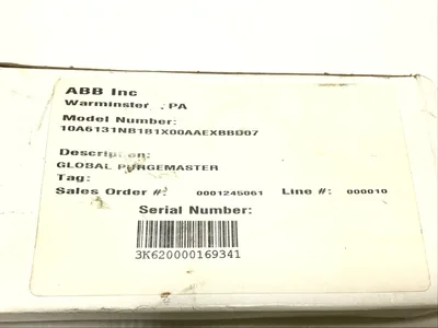 ABB 10A131NB1B1B1X00AAEXBBD07 Global Purge Master 1720kPa.ga 250PSIG @121°C 250°F