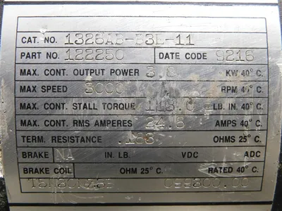 Allen Bradley 1326AB-B3E-11 AC Servo Motor 3.8 kW 3000RPM 153LB.IN. Used