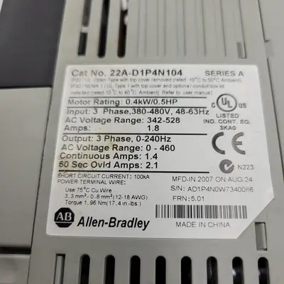 Used ALLEN BRADLEY ALLEN BRADLEY CAT # 22A-D1P4N104 AC DRIVE Speed Drives | ND Industrial Surplus #1219594