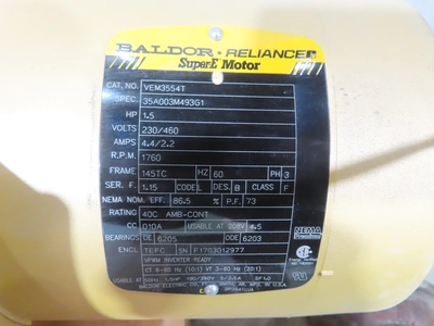 new surplus 1.5 hp Baldor Electric Motor, 1750 rpm, qty. 2