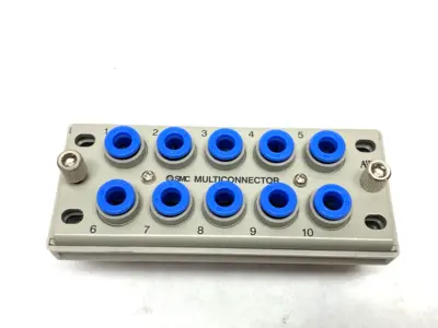 USED SMC MULTICONNECTOR PNEUMATIC MANIFOLD 6MM 10-PORT