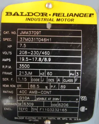 USED GOULDS 10SH2K52D0 PUMP 7.5HP 1×2-8 7-3/8" IMP 208-230/460V 231JM JMM3709T