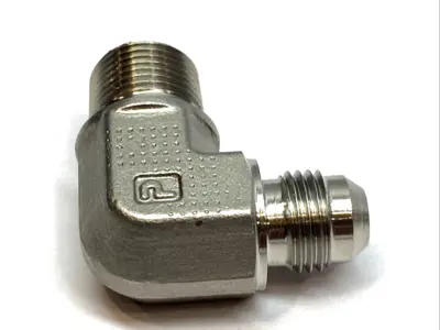 USED PARKER STAINLESS 90° ELBOW MALE NPT X 37° FLARE