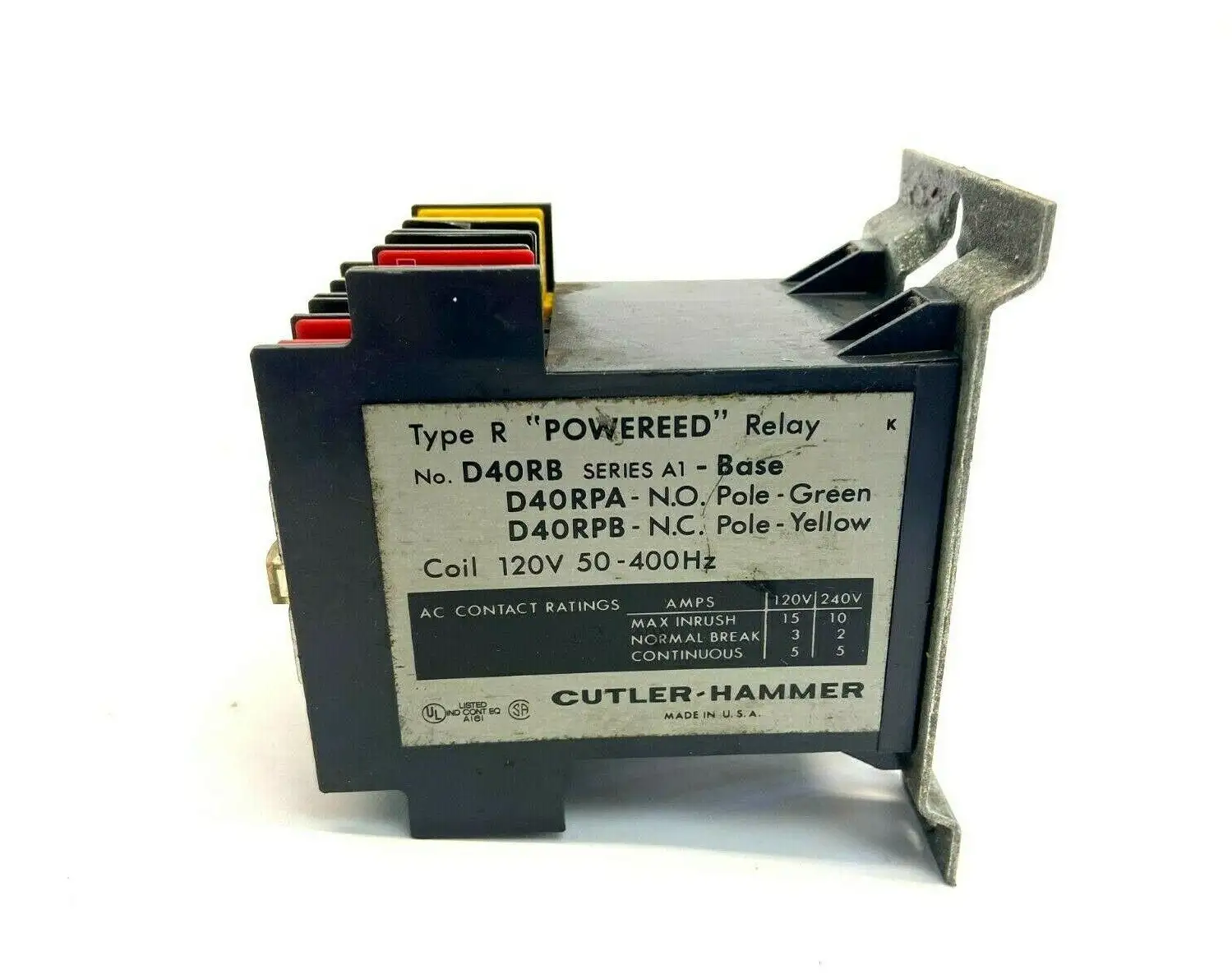 D40RB,D40RPB,D40RPA | Cutler-Hammer D40RB Type R Powered Relay D40RPB N.C. Yellow, D40RPA N.O. Green - Used