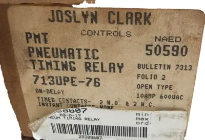 NEW JOSLYN CLARK 713UPE-76 PNEUMATIC TIMING RELAY 713UPE76
