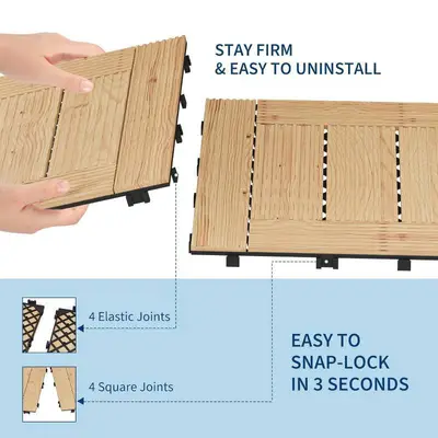 Garvee 22 Piece Solid Acacia Wood Interlocking Patio Deck Tiles