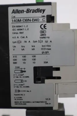 ALLEN BRADLEY 140M-D8N-B40 CIRCUIT BREAKER WITH 100-C12*01 CONTACTOR STOCK 4826A