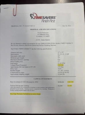 2020 TIMESAVERS PUMA SERIES | 37" WIDE | WET GRINDERS, BELT | Wheeler Machinery Sales (5)