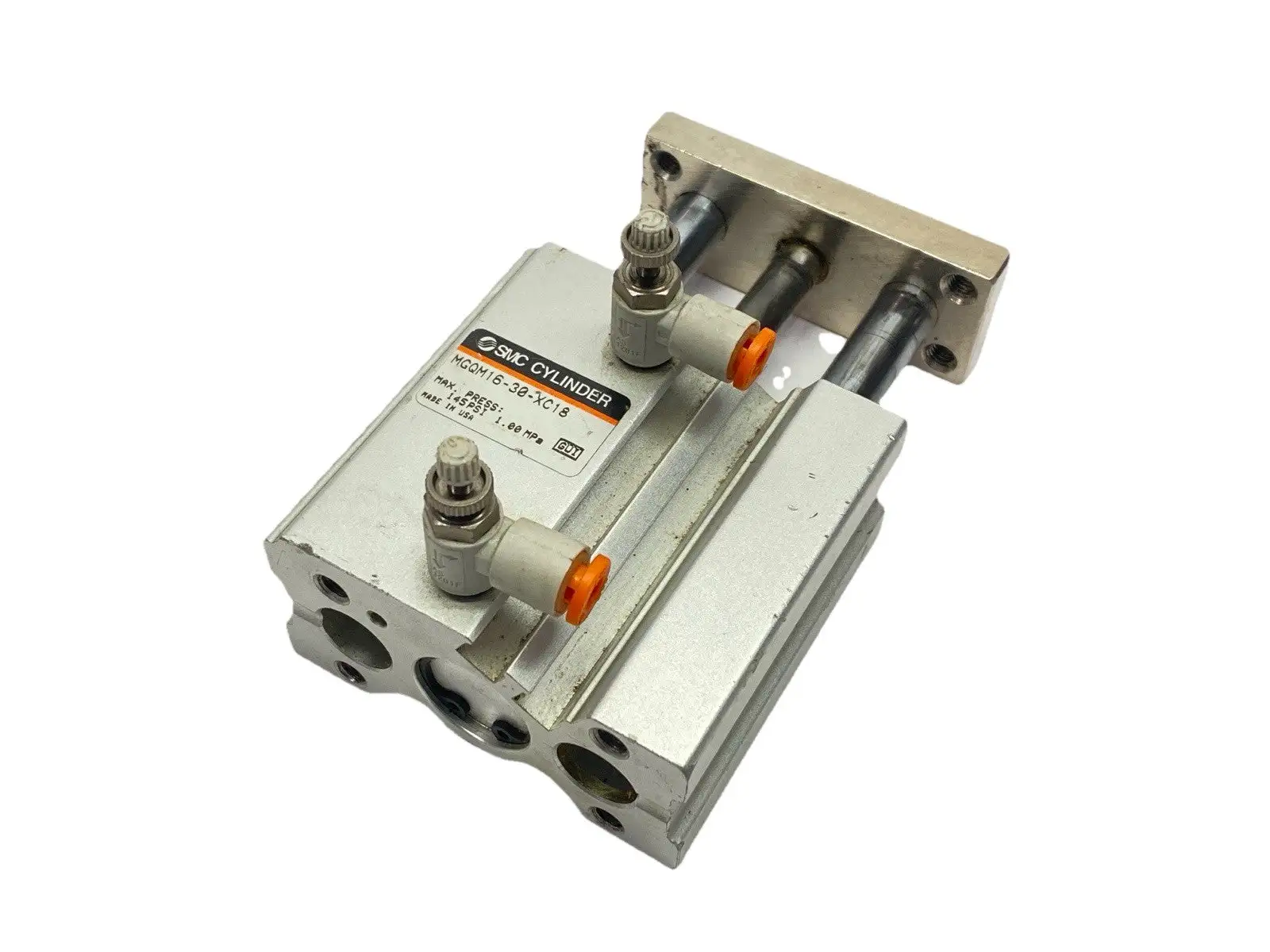 USED SMC DOUBLE ACTING GUIDED PNEUMATIC CYLINDER 16MM BORE 30MM STROKE