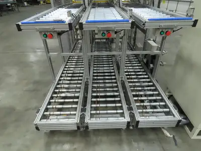 Basket Feeder Stacker 3-Row 14" Roller Conveyor Chain Drive Lift Stack System