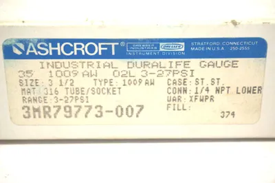 NEW ASHCROFT 35-1009AW-02L GAUGE 351009AW02L