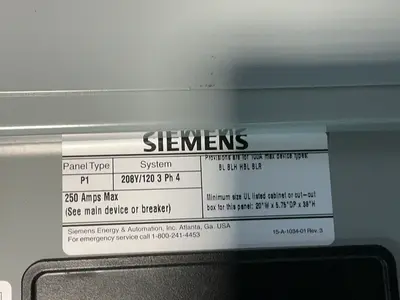 Used 2015 SIEMENS P1C30QJ200ATS Electrical Panels Ohio US | HGR 24 #1280195