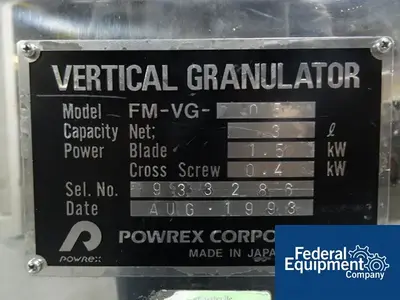 USED Powrex 5 LITER POWREX GRANULATING MIXER, S/S