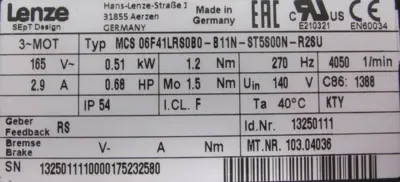 USED LENZE MCS 06F41LRS0B0-B11N-ST5S00N-R2SU SERVO MOTOR (SEE PICTURES)