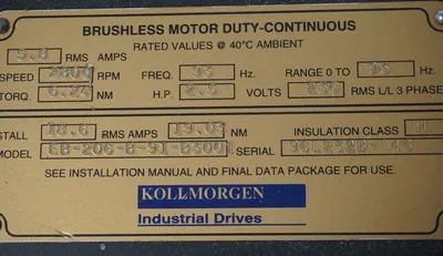 KOLLMORGEN EB-206-B-91-B3001 BRUSHLESS MOTOR EB206B91B3001