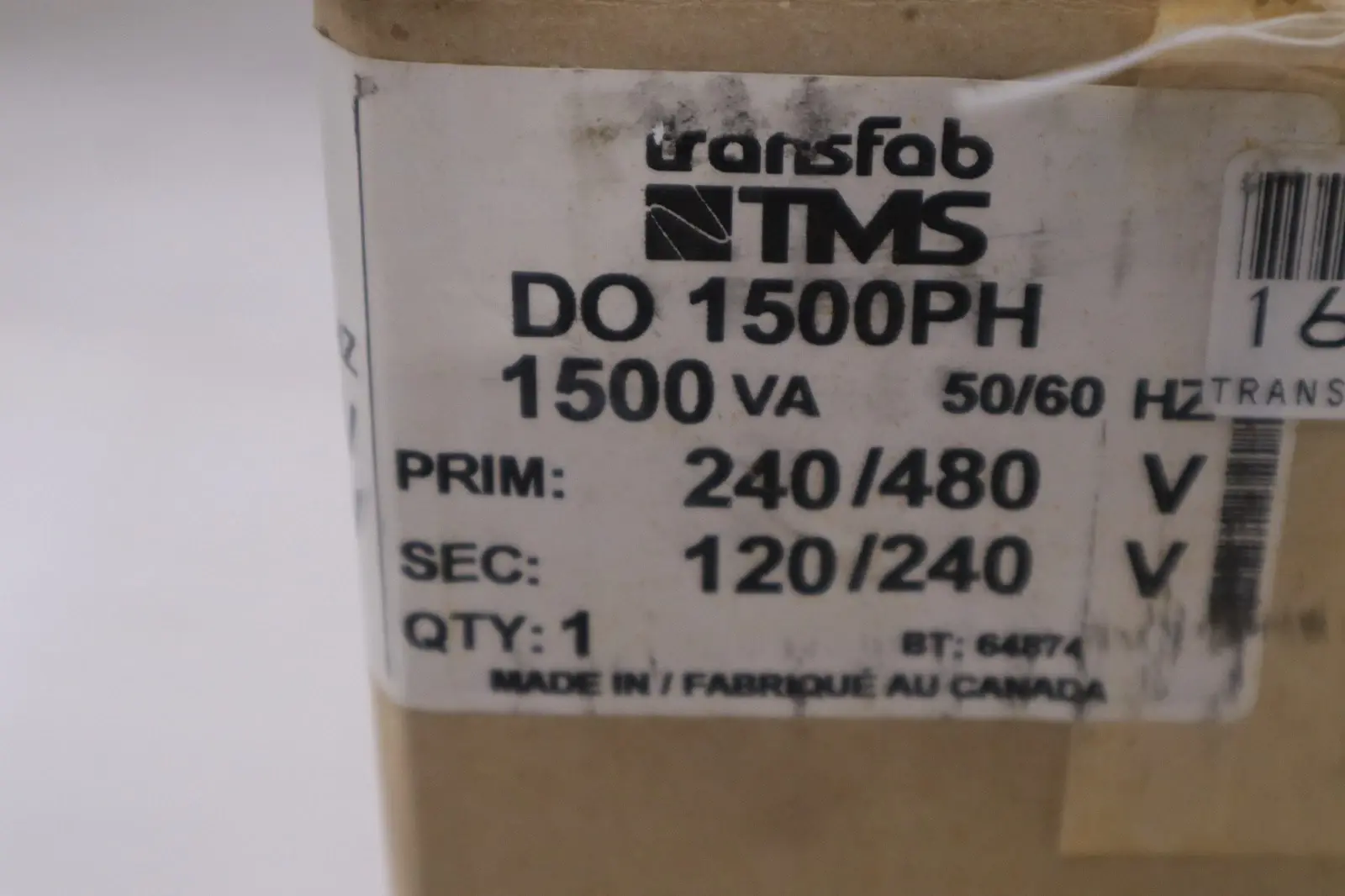 TRANSFAB TMS DO 1500PH/ DO1500PH CONTROL TRANSFORMER - STOCK SGF122