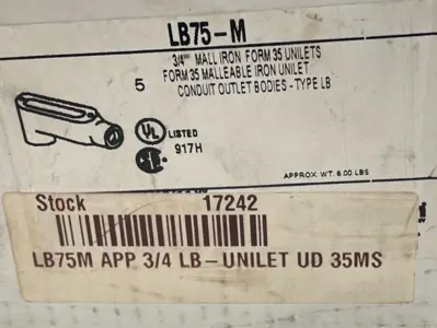 NEW APPLETON ELECTRIC LB75M 3/4" CONDUIT OUTLET BODIES