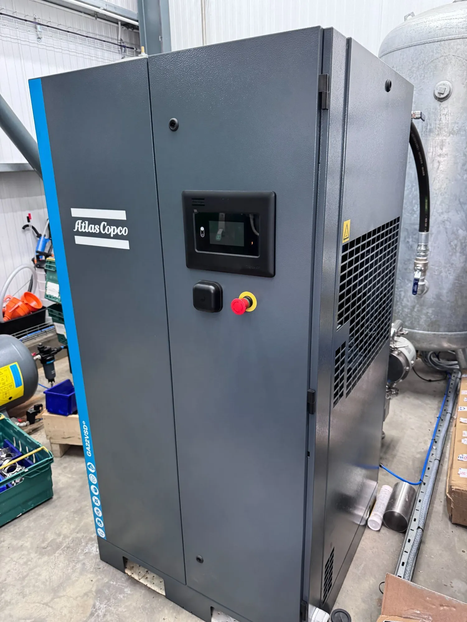 Used 2023 ATLAS COPCO GA22VSD Rotary Screw & Sliding Vane Air Compressors GB | Perry Equipment #1540298