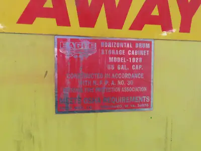 Eagle 1928 Flammable Safety Cabinet 55 Gallon In Use Horizontal Drum