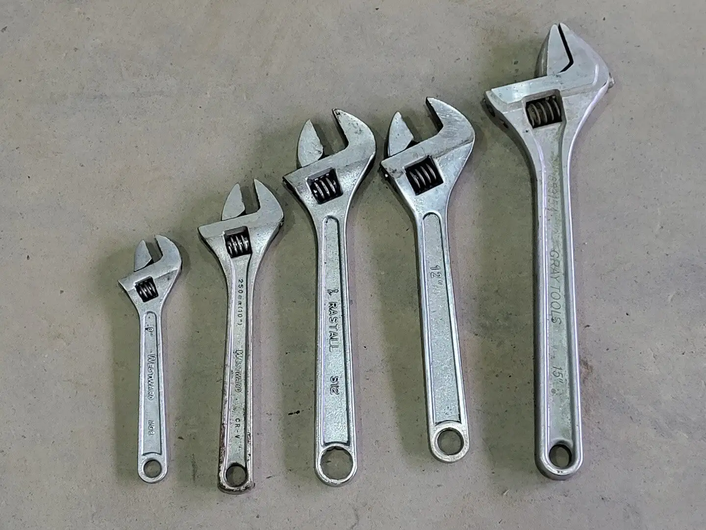 8", 10", 12" and 15" Adjustable Wrench Set