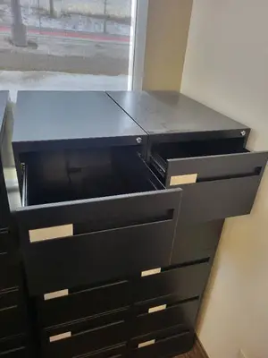 Vertical Filing Cabinets - 2 Units, 5-Drawer Each, 18W x 28D x 63H, Black Steel