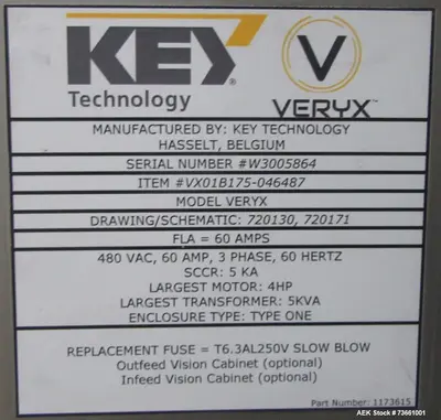 USED KEY TECHNOLOGY VERYX B175