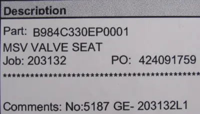NEW MOODY B984C330EP001 MSV VALVE SEAT