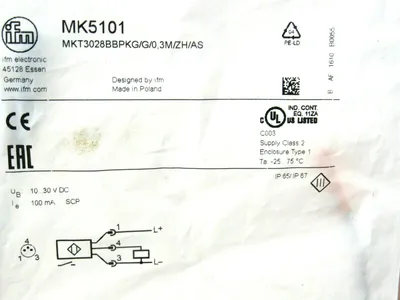 NEW IFM EFECTOR MKT3028BBPKG / G / 0,3M / ZH / AS SENSOR MK5101