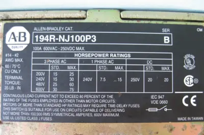 USED Allen-Bradley 194R-NJ100P3