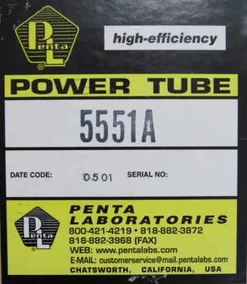 NEW PENTA LABORATORIES 5551A POWER TUBE