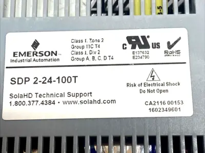 USED EMERSON POWER SUPPLY 24VDC 2.1A 50W DIN RAIL SOLAHD