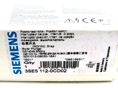 NEW SIEMENS 3SE5 112-0CD02 ROLLER PLUNGER 3SE5 1120CD02