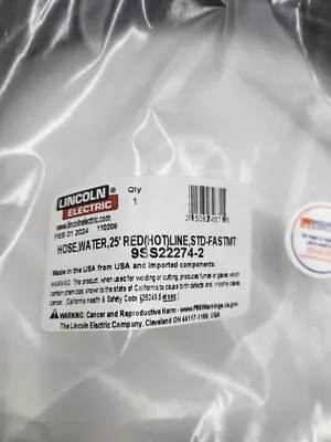 New | in-Stock LINCOLN ELECTRIC LINCOLN ELECTRIC 9SS22274-2 RED (HOT) LINE WATER HOSE 25' LONG *NEW IN SEALED BAG* Hoses | ND Industrial Surplus #1216923