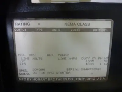 USED HOBART BROTHERS DC TIG ARC STARTER