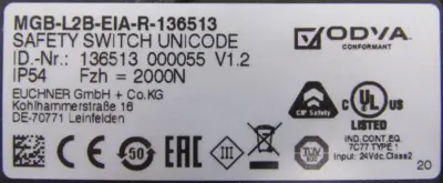 NEW EUCHNER MGB-L2B-EIA-R-136513 SAFETY SWITCH MGBL2BEIAR136513
