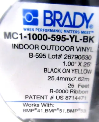 NEW BRADY MC1-1000-595-YL-BK INDOOR OUTDOOR VINYL CARTRIDGE MC11000595YLBK