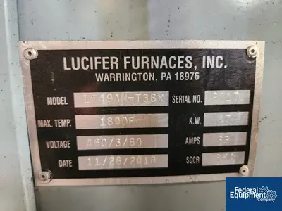 USED Lucifer Frunace Lucifer Furnace, Model LI49AM-T36X, 1800 F