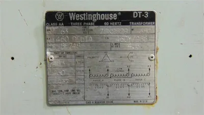 63 KVA Dry Type Isolation Transformer Primary 460 Volt Delta Secondary 460Y/266 Westinghouse 8E748 TESTED