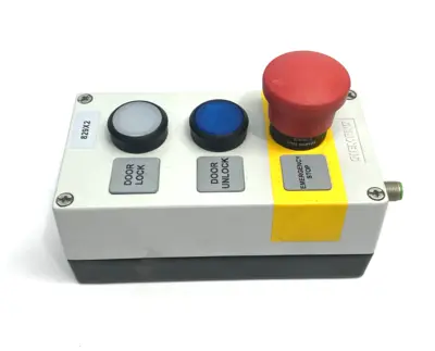 USED SIEMENS ENCLOSURE W/ E-STOP, DUAL ILLUMINATED PUSHBUTTONS