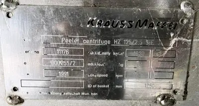 Krauss-Maffei HZ 125/2.5 SiE peeler centrifuge, 316SS.