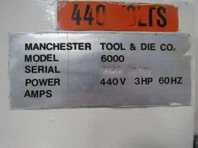 Manchester 6000 20 Ton Capacity Hydraulic Crimping Press 3" Stroke