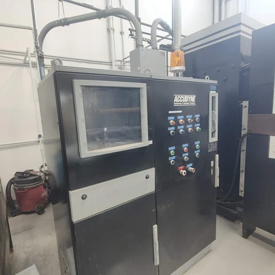 200 Ton, Accudyne, 36" x 72" hydraulic vacuum press, 750° heated plattens