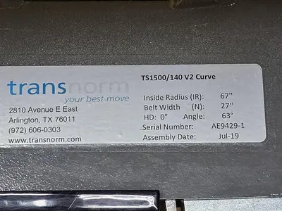 Used 2019 TRANSNORM BELTED CURVE CONVEYOR Belt Conveyors Wisconsin US | Packer City Sales #1297947
