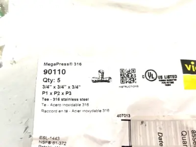 New | in-Stock Viega MegaPress 316 Tee, P x P x P - Model 5118, Smart Connect Feature Plumbing Equipment Michigan US | Maverick Industrial Sales #1483271