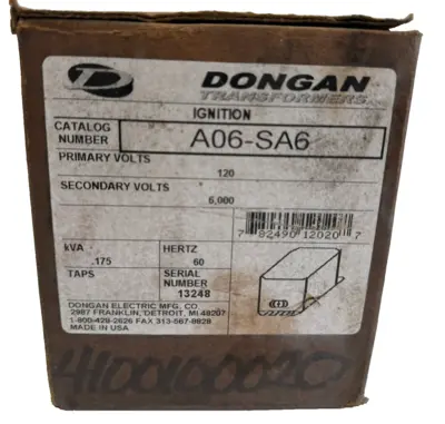 NEW DONGAN A06-SA6 IGNITION TRANSFORMER 120V A06SA6