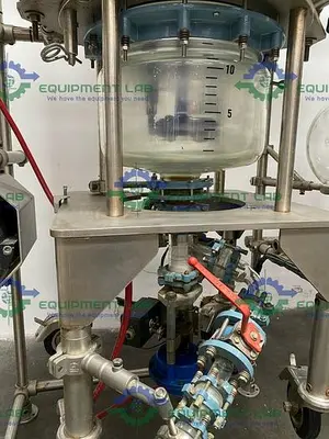 USED BUCHIGLASUSTER CHEMREACTOR GR 15 LITER GLASS BIO-REACTOR W/ CONDENSERS & MORE