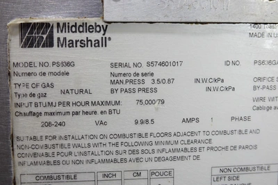 MIDDLEBY MARSHALL DOUBLE STACK NATURAL GAS SPLIT BELT PIZZA CONVEYOR OVEN MODEL PS636G (L TO R)