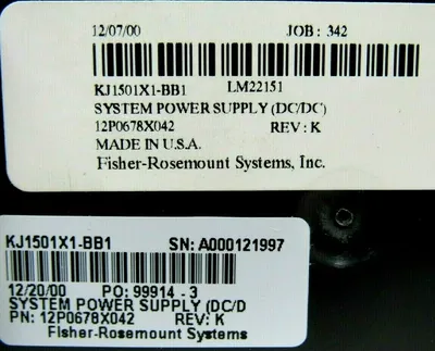 USED FISHER ROSEMOUNT 12P0678X042 POWER SUPPLY KJ1501X1-BB1
